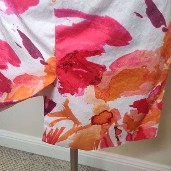 Calvin Klein Floral Skirt w/ Pockets Pink Orange White Cotton - Picture 6 of 7